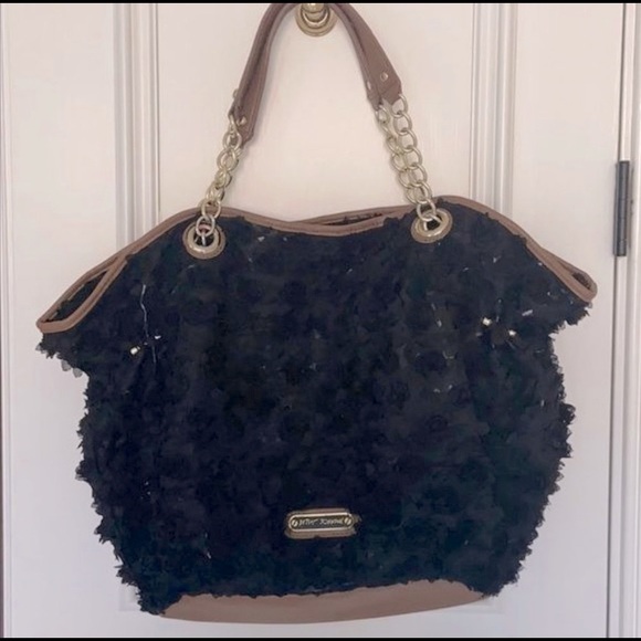 Betsey Johnson Black Ruffle Rose Bud Shoulder Bag - Picture 9 of 11